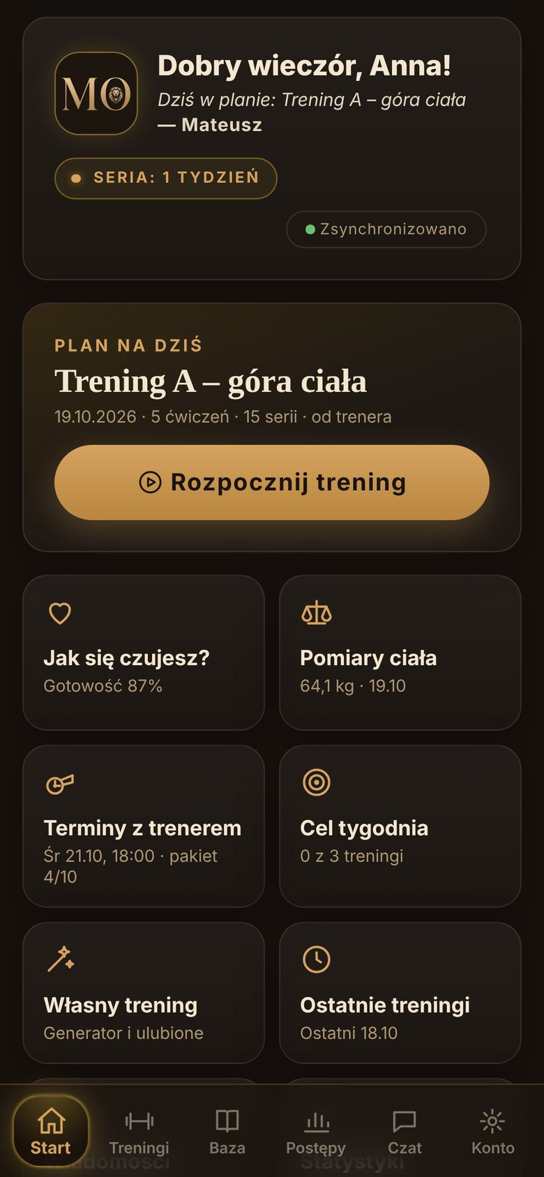 Ekran aplikacji MO: Start